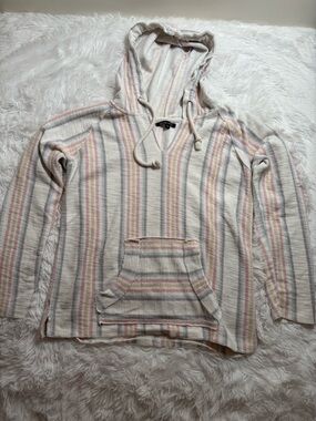Ocean Drive Cream Striped Hoodie with Pastel Accents